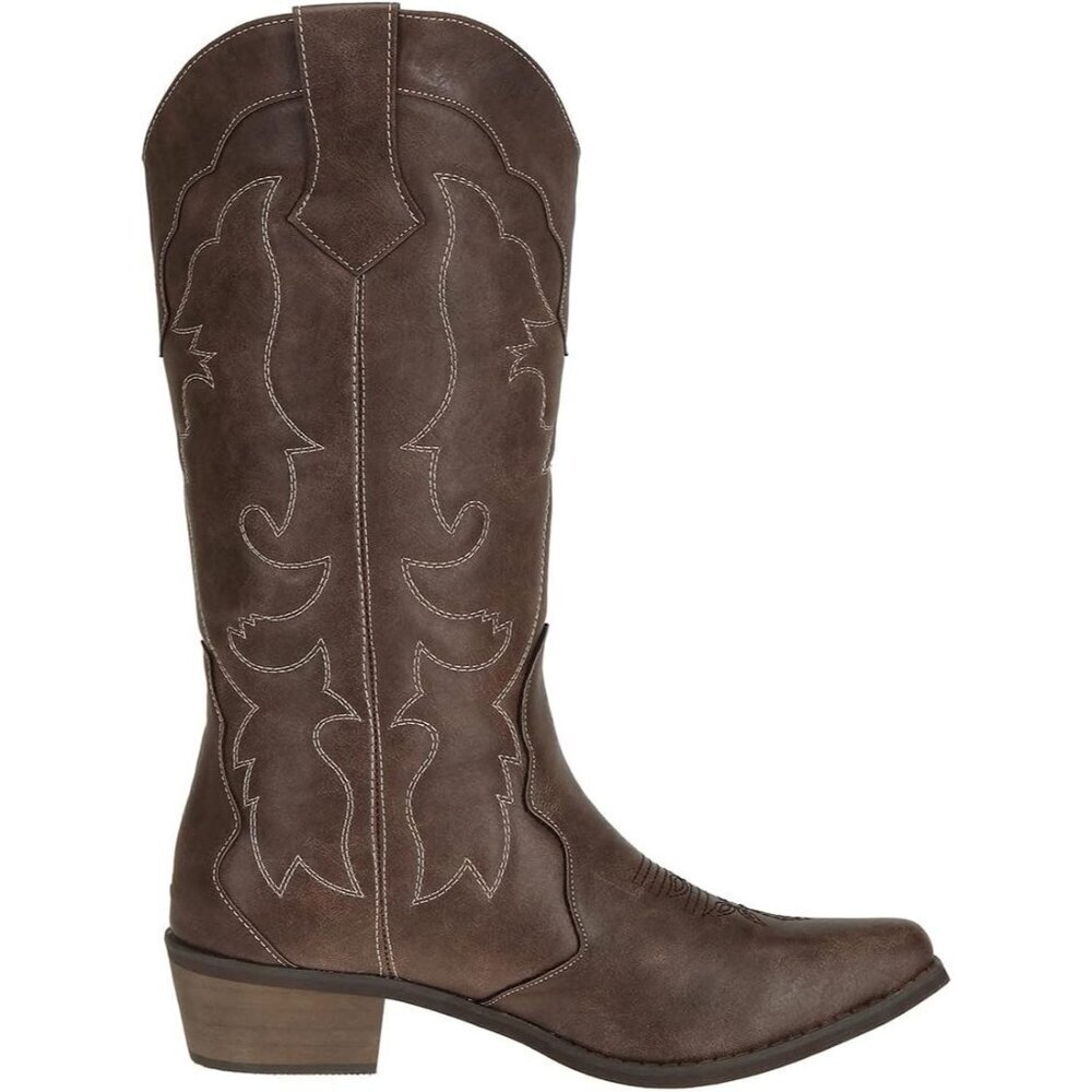 Women's Brown Comfortable Cowgirl Mid Calf Stylish Classic Beautiful Boots - Picture 6 of 8